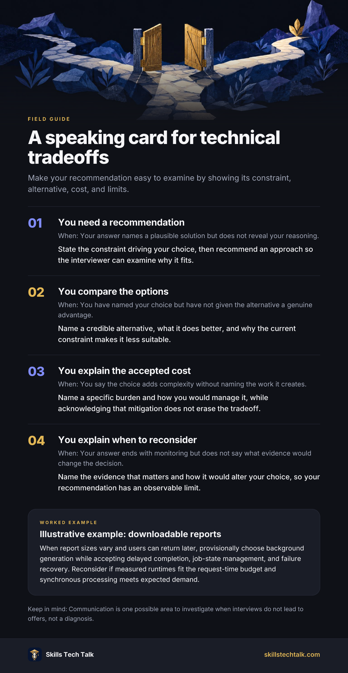 Field guide: A speaking card for technical tradeoffs